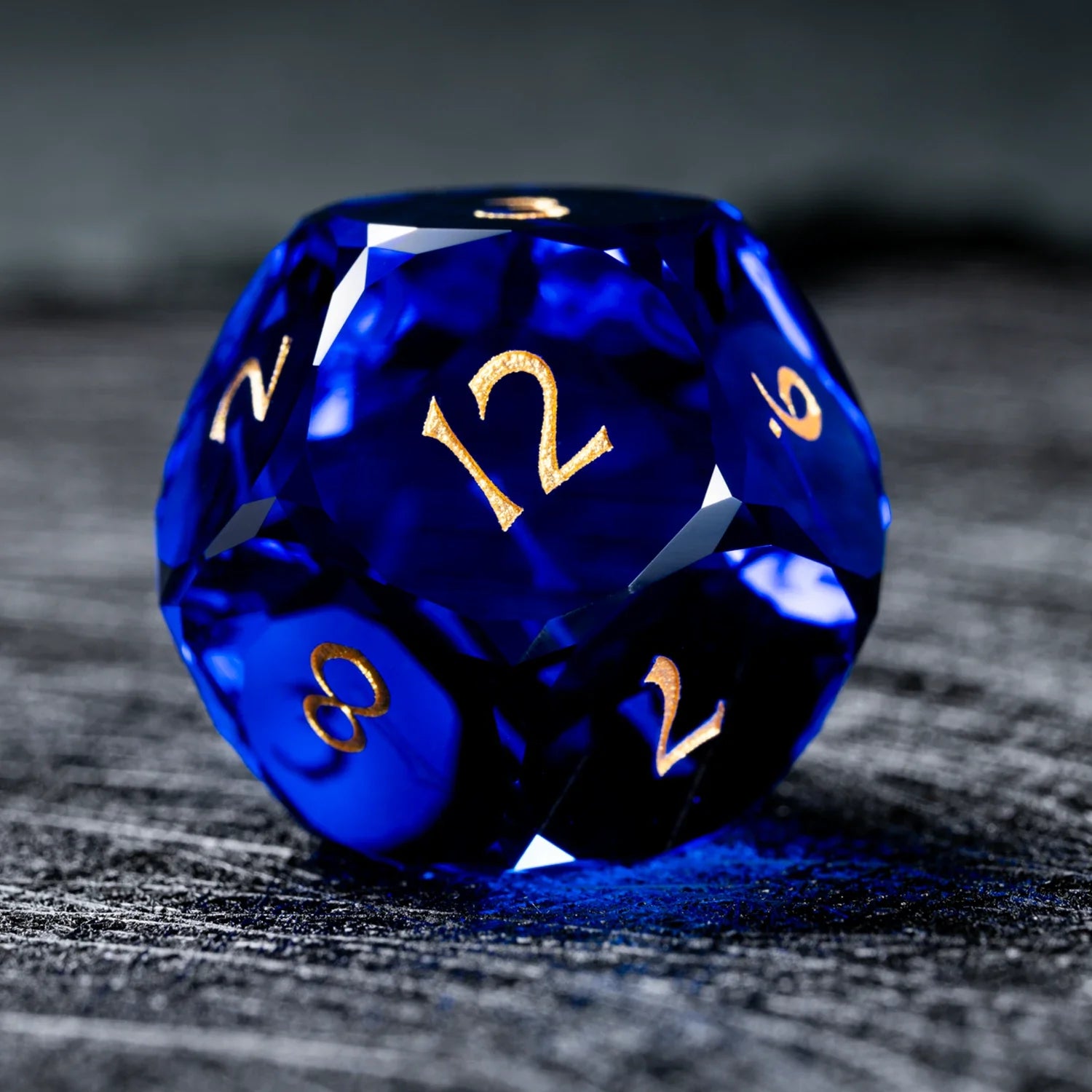 Blue Multi-faceted Prism Glass Engraved Dice Set