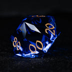 Blue Multi-faceted Prism Glass Engraved Dice Set