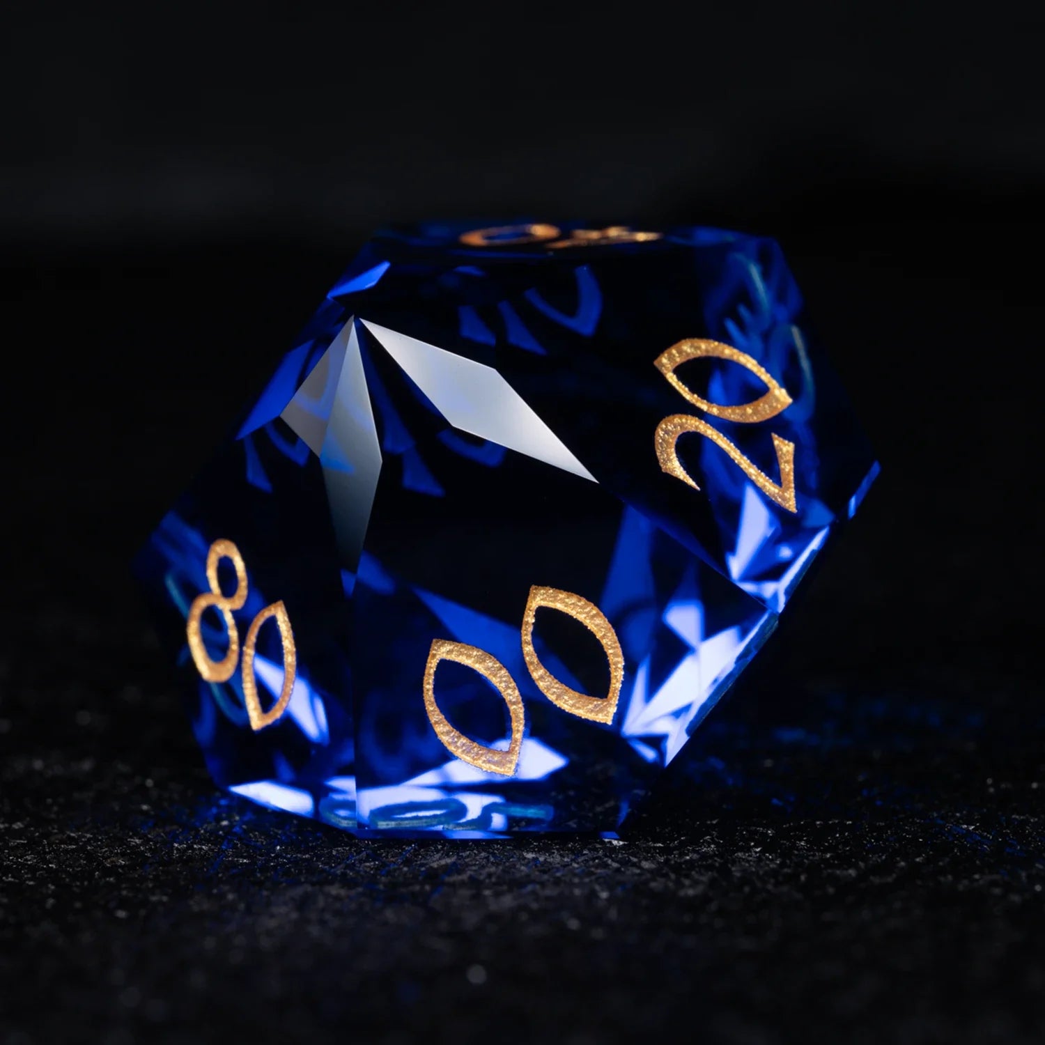 Blue Multi-faceted Prism Glass Engraved Dice Set