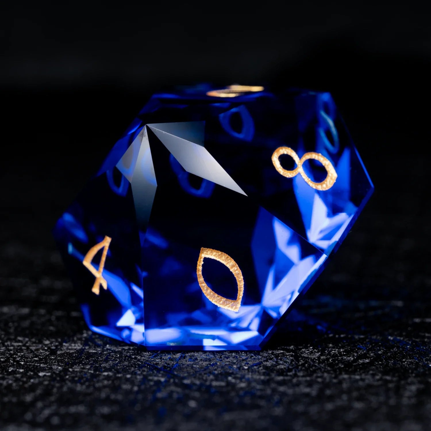 Blue Multi-faceted Prism Glass Engraved Dice Set