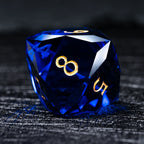Blue Multi-faceted Prism Glass Engraved Dice Set
