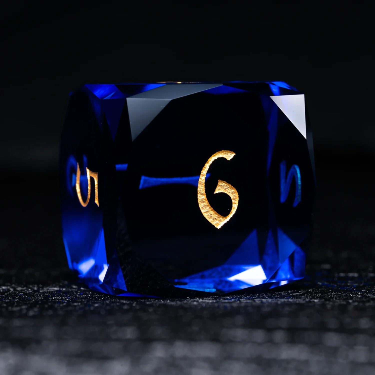 Blue Multi-faceted Prism Glass Engraved Dice Set