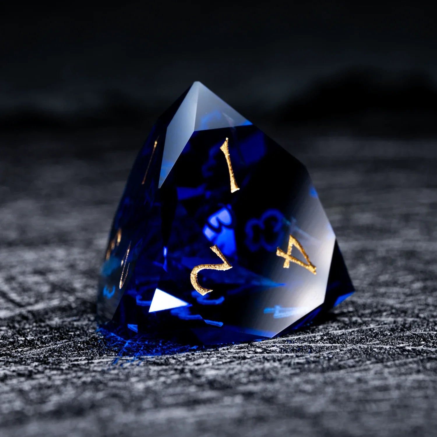 Blue Multi-faceted Prism Glass Engraved Dice Set