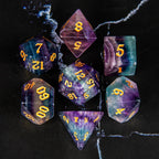 DND Colorful Fluorite Gemstone Engraved Dice Set