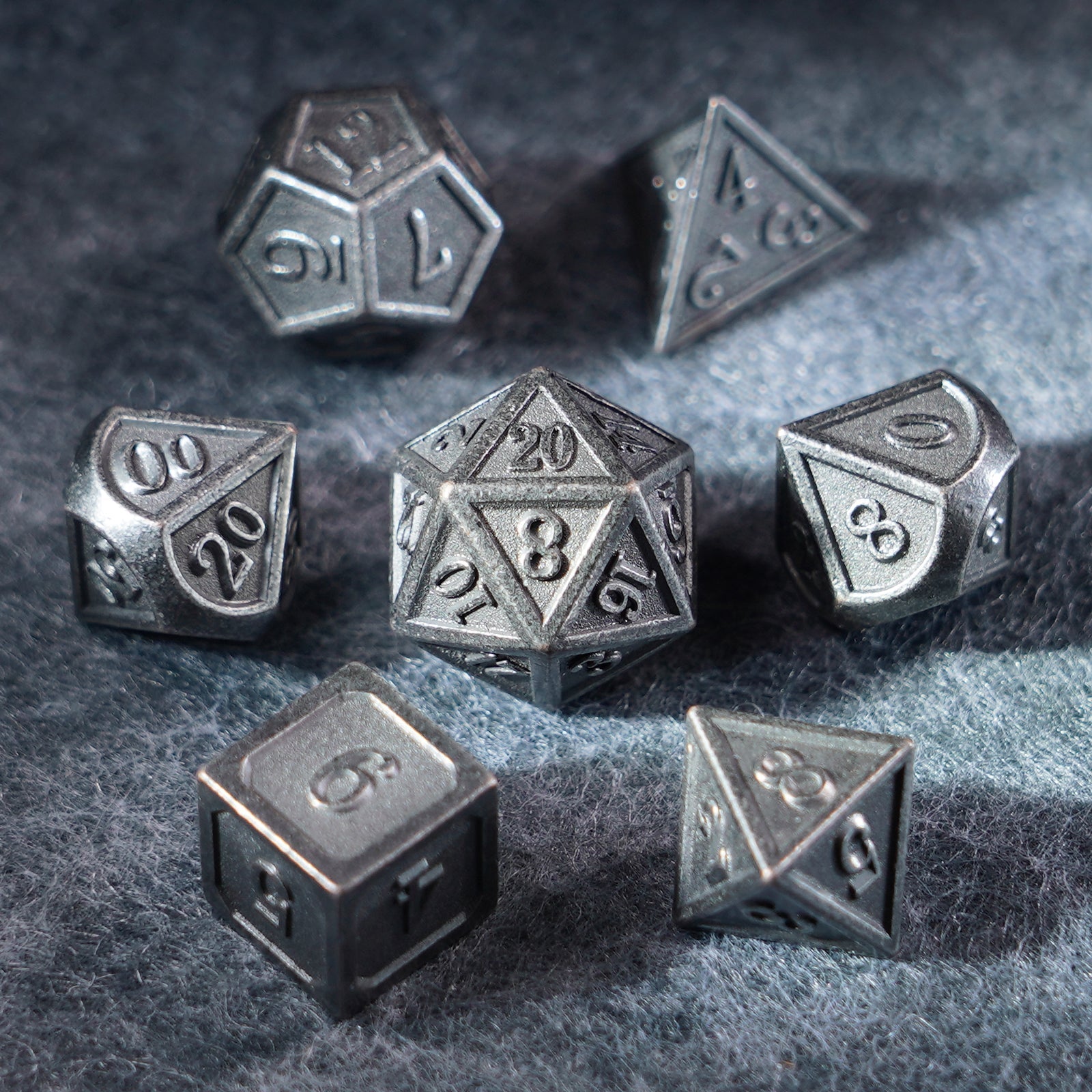 Battle-Worn Classic Aged Silver Metal Dice Set