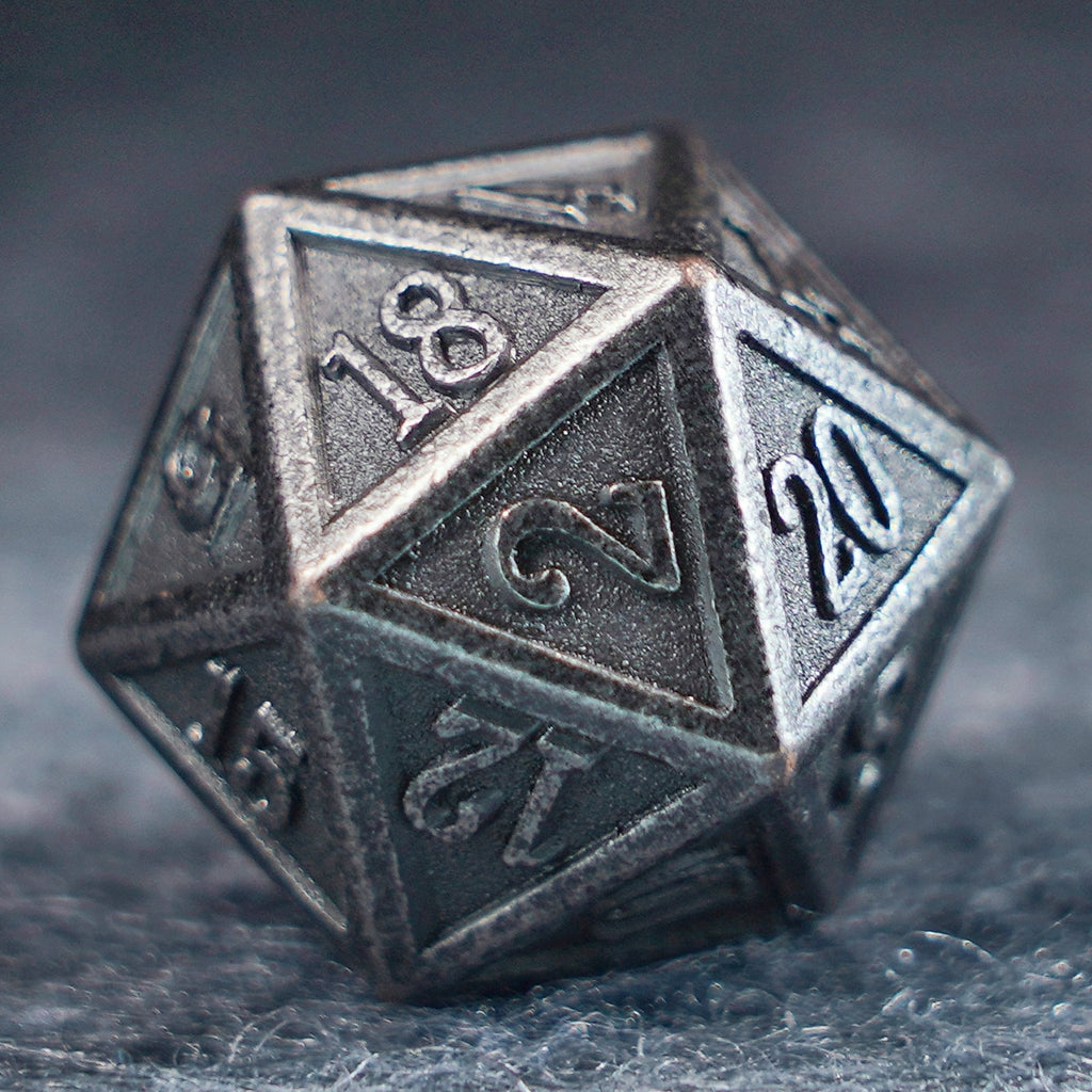 Battle-Worn Classic Aged Silver Metal Dice Set