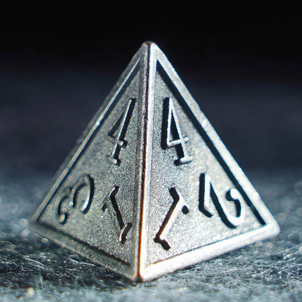 Battle-Worn Classic Aged Silver Metal Dice Set