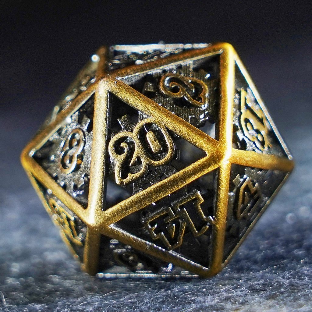 Chronomancer Gold Hollowed Metal Dice Set