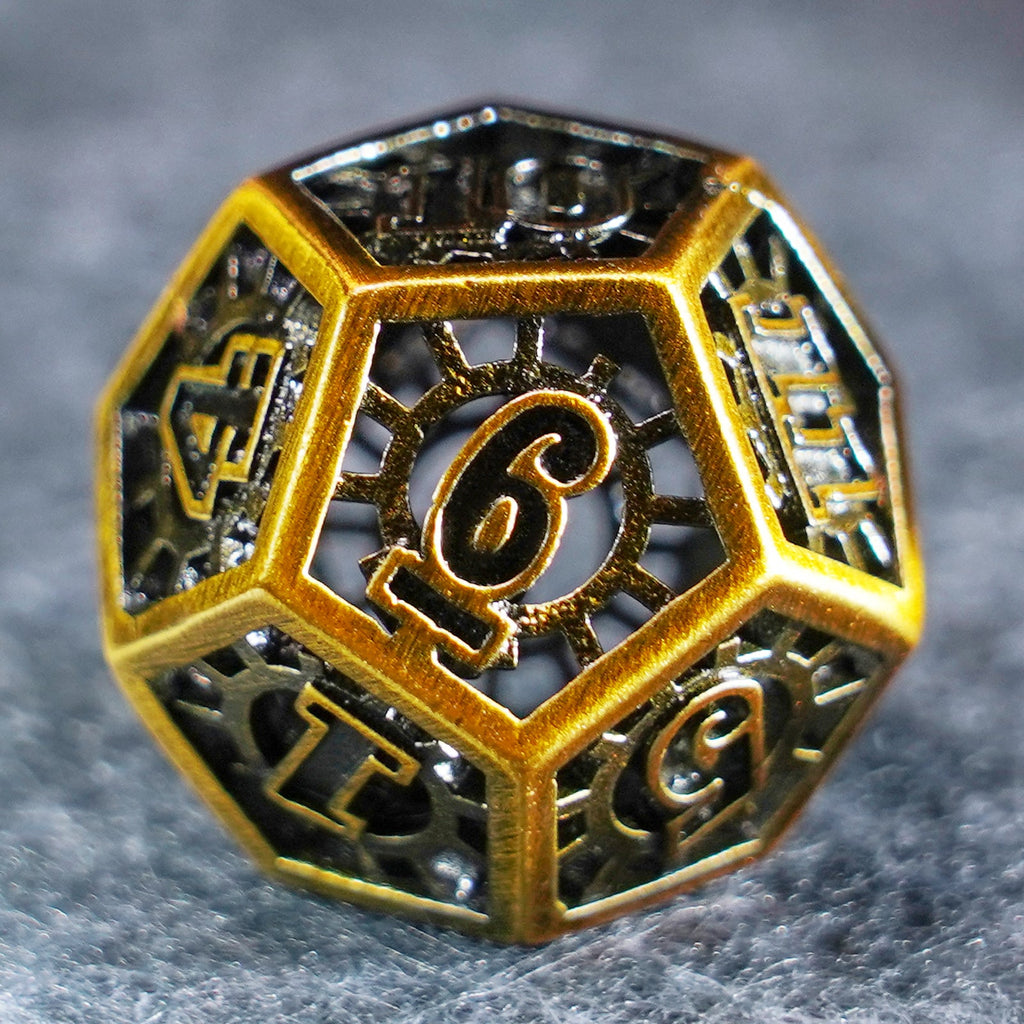 Chronomancer Gold Hollowed Metal Dice Set