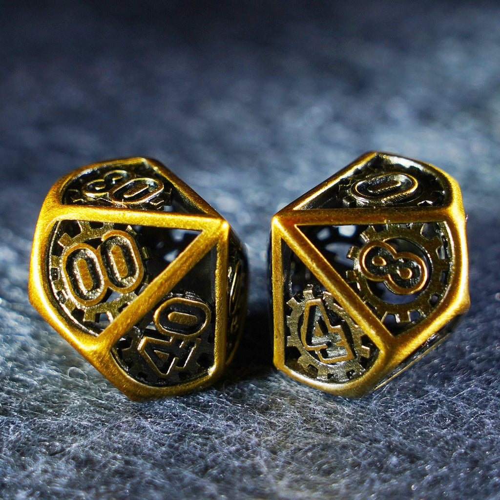 Chronomancer Gold Hollowed Metal Dice Set