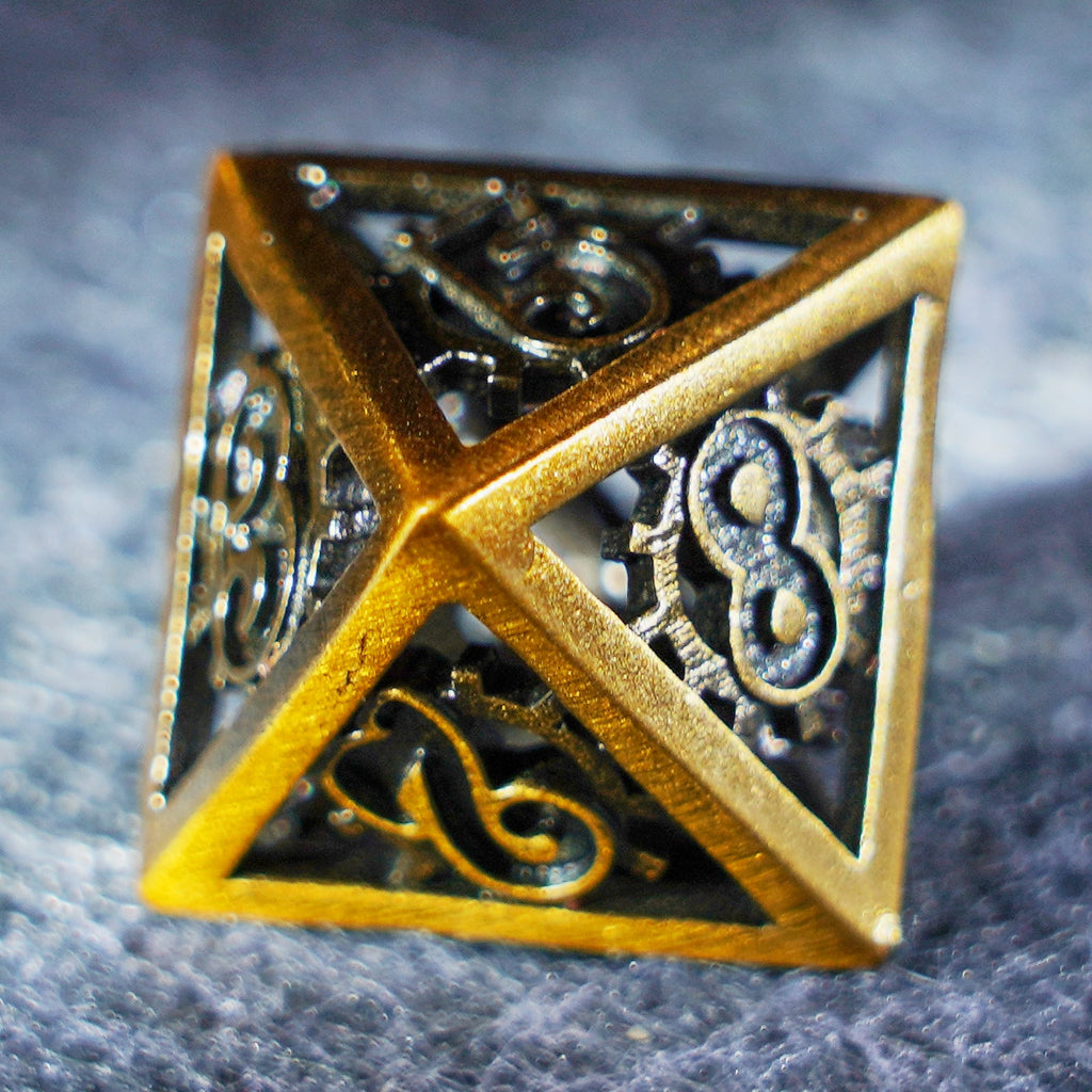 Chronomancer Gold Hollowed Metal Dice Set