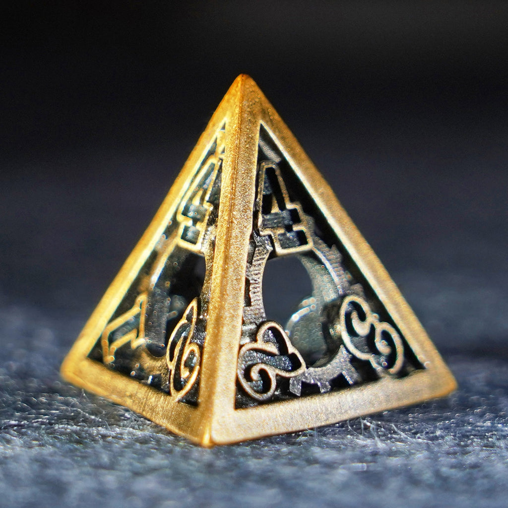 Chronomancer Gold Hollowed Metal Dice Set