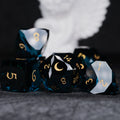 Dark Blue Multi-faceted Prism Glass Engraved Dice Set