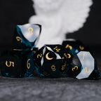 Dark Blue Multi-faceted Prism Glass Engraved Dice Set