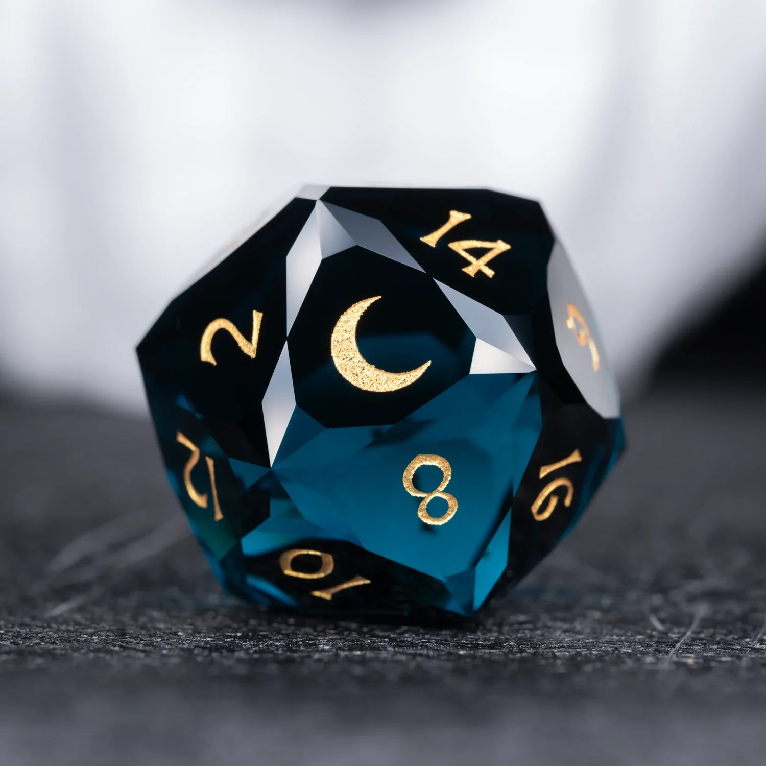 Dark Blue Multi-faceted Prism Glass Engraved Dice Set