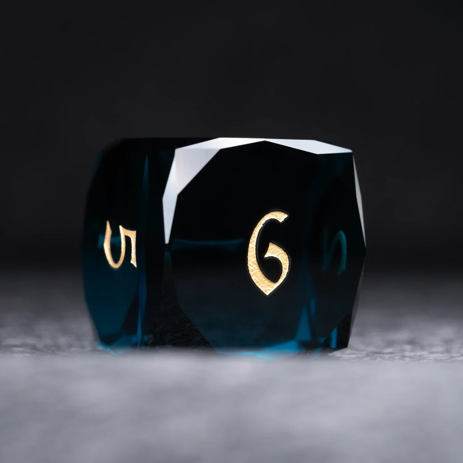 Dark Blue Multi-faceted Prism Glass Engraved Dice Set