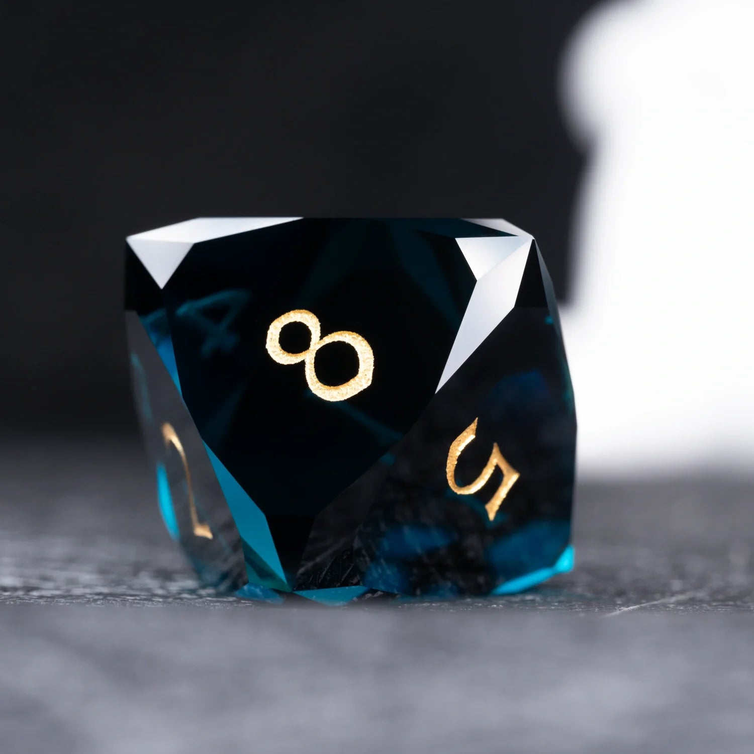 Dark Blue Multi-faceted Prism Glass Engraved Dice Set
