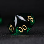 Deep Green Multi-faceted Prism Glass Engraved Dice Set