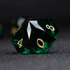 Deep Green Multi-faceted Prism Glass Engraved Dice Set