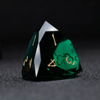 Deep Green Multi-faceted Prism Glass Engraved Dice Set
