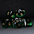 Deep Green Multi-faceted Prism Glass Engraved Dice Set