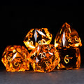 Deep Orange Multi-faceted Prism Glass Engraved Dice Set