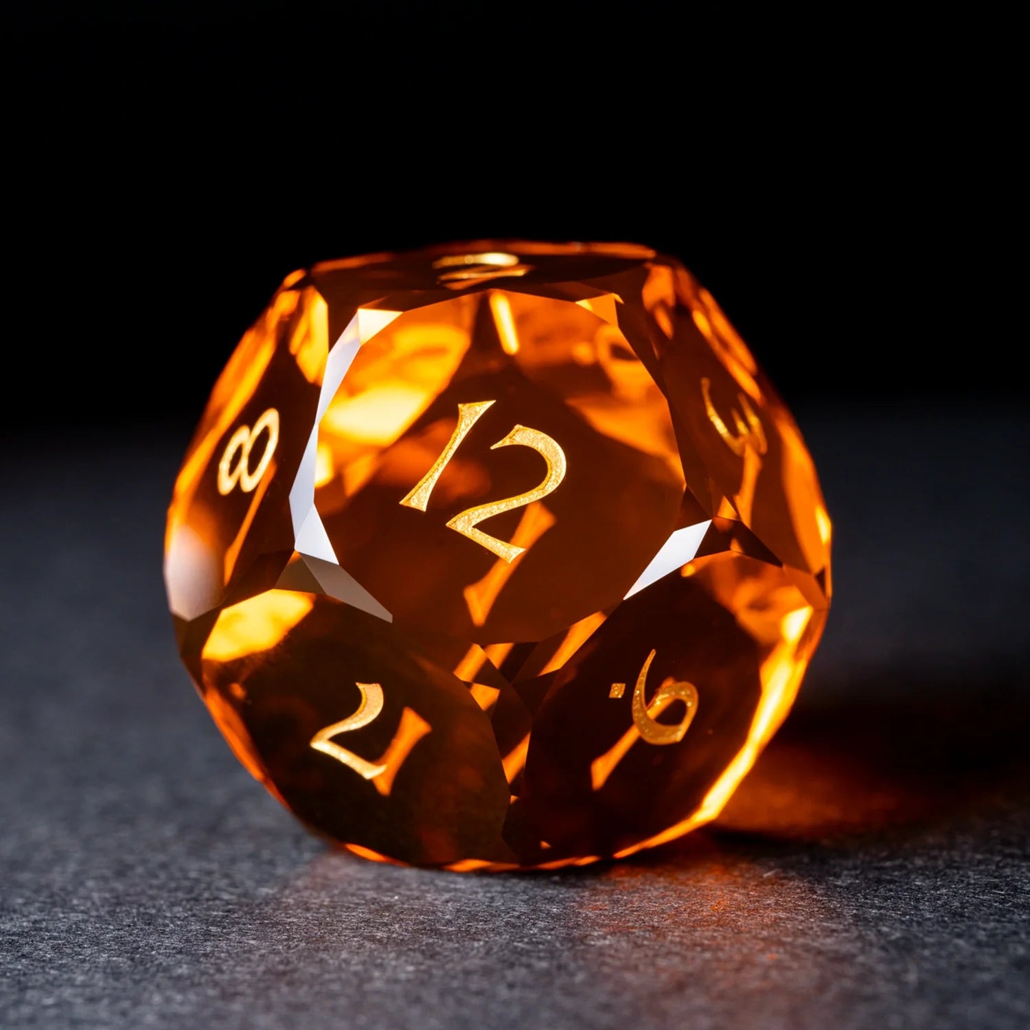 Deep Orange Multi-faceted Prism Glass Engraved Dice Set