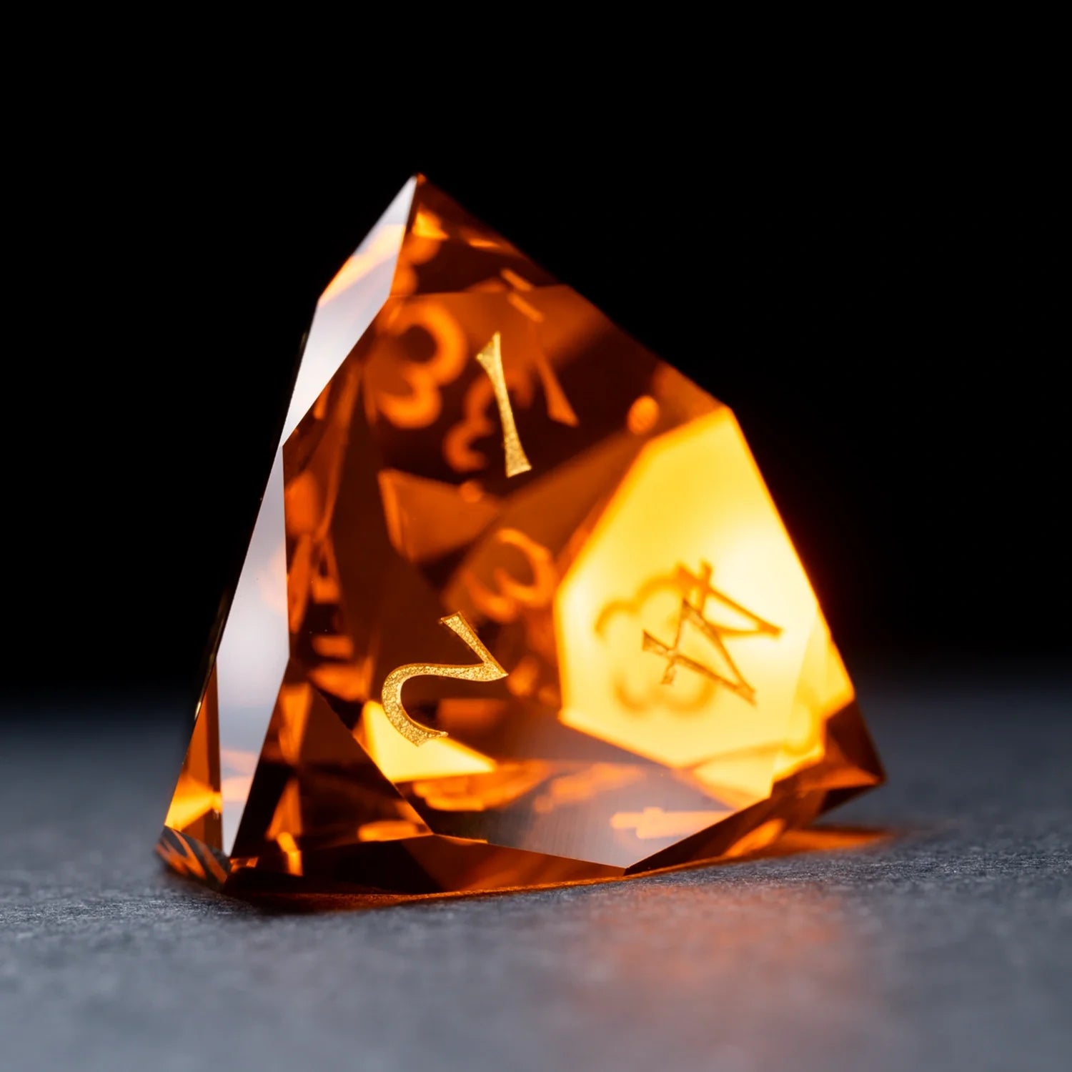 Deep Orange Multi-faceted Prism Glass Engraved Dice Set