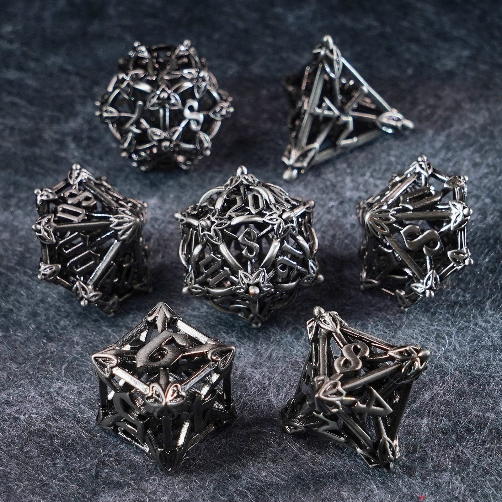 Floral Wings Hollowed Silver Metal Dice Set