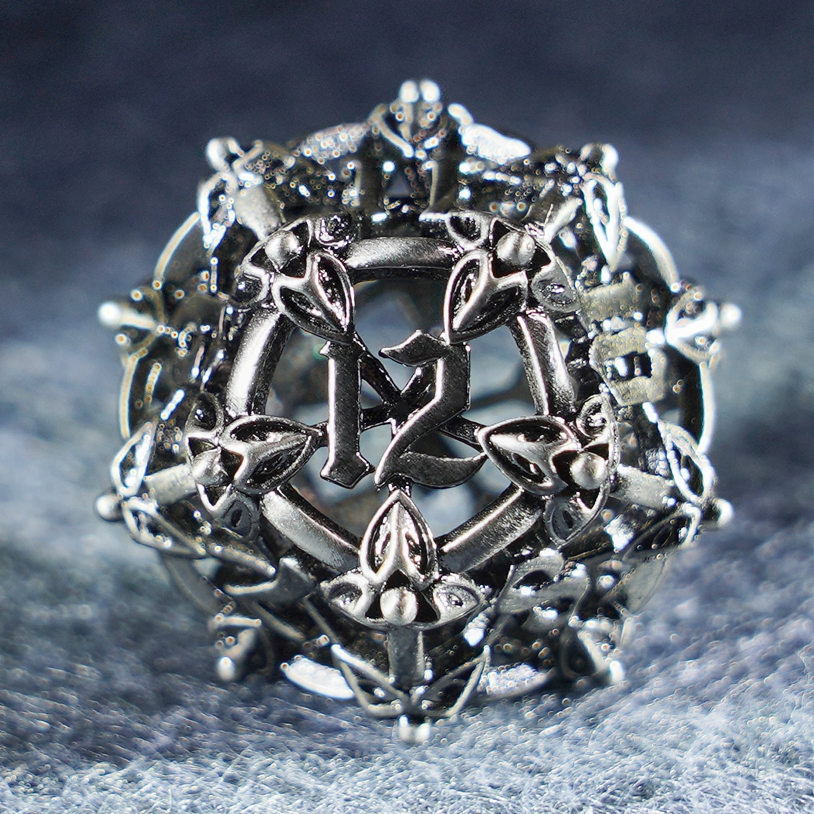 Floral Wings Hollowed Silver Metal Dice Set