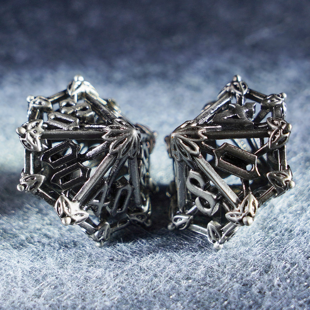 Floral Wings Hollowed Silver Metal Dice Set