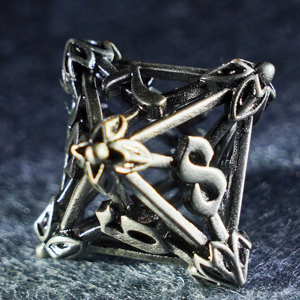Floral Wings Hollowed Silver Metal Dice Set