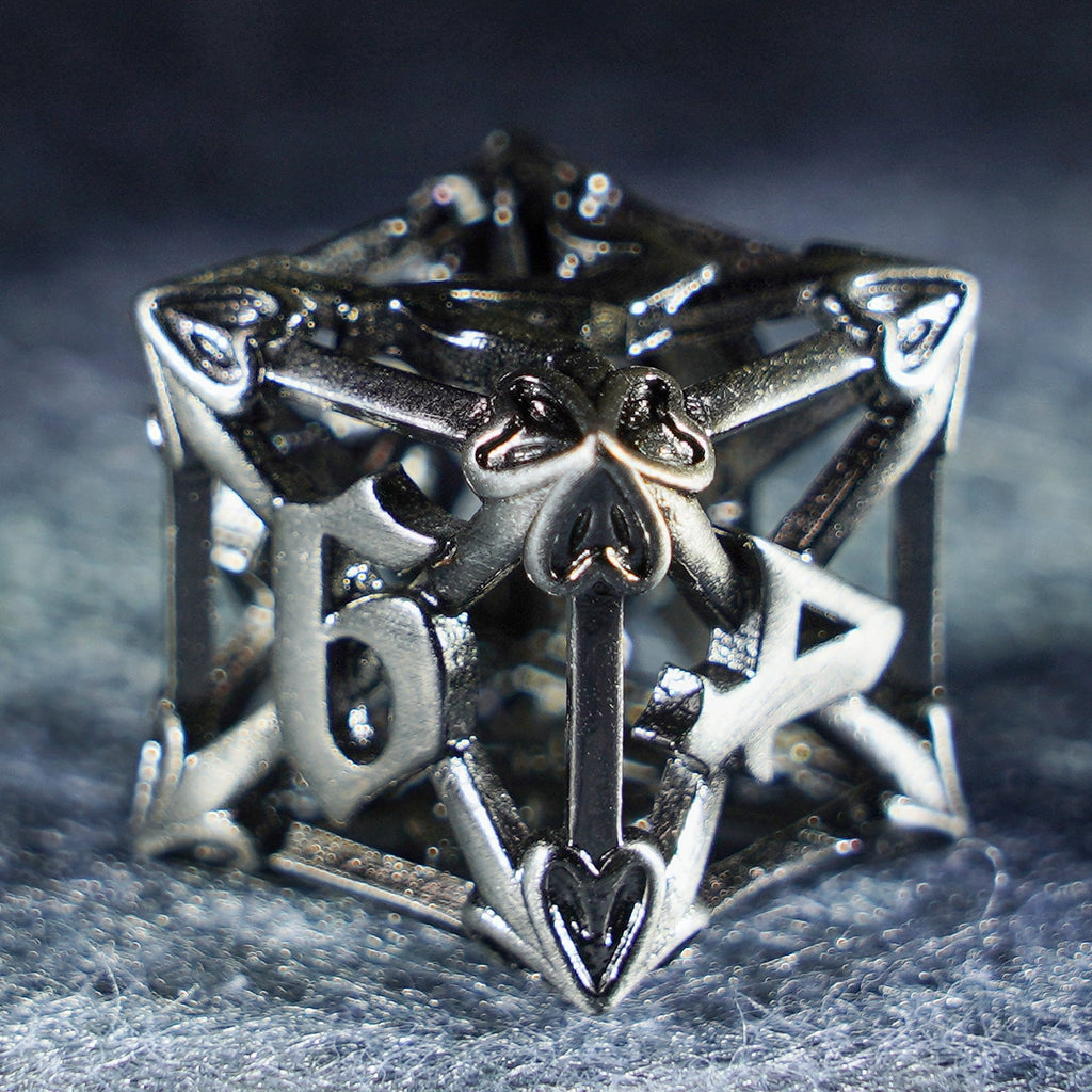 Floral Wings Hollowed Silver Metal Dice Set