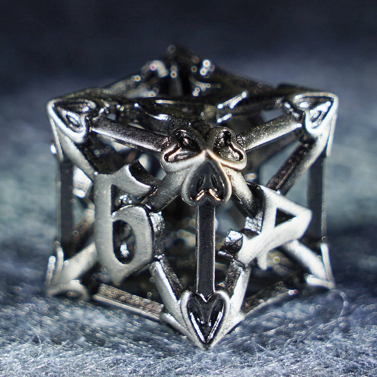 Floral Wings Hollowed Silver Metal Dice Set