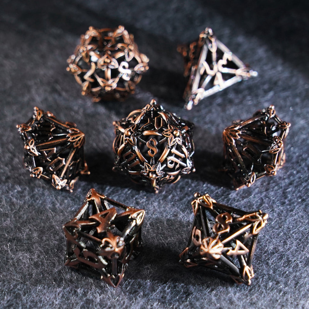 Floral Wings Hollowed Gold Metal Dice Set