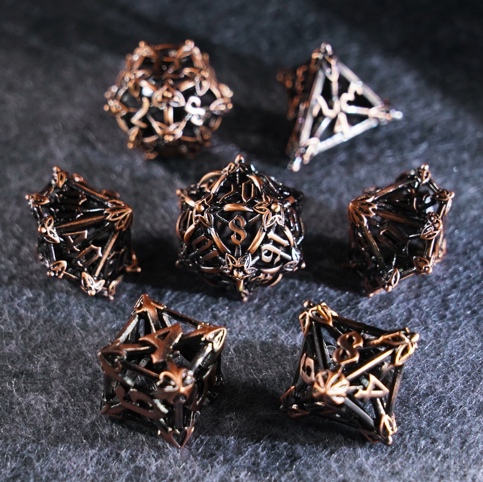 Floral Wings Hollowed Gold Metal Dice Set
