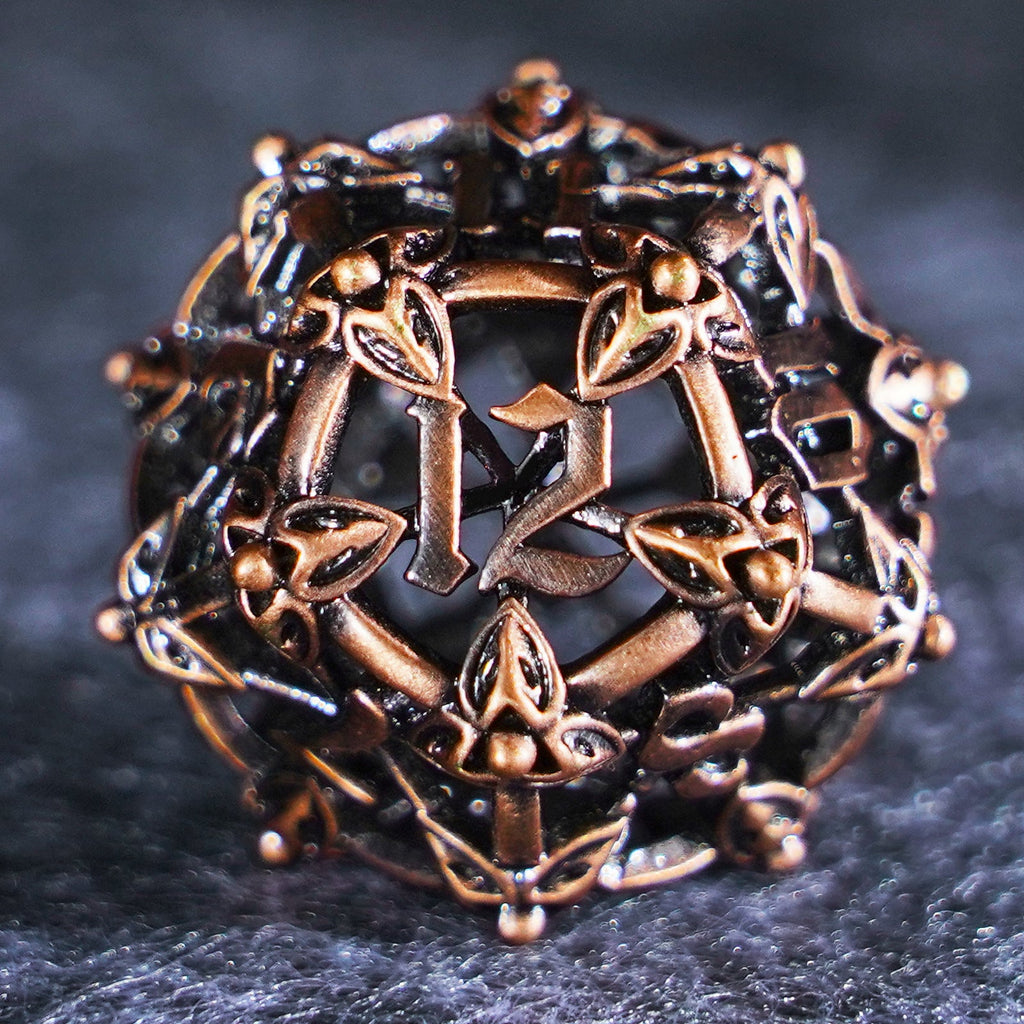 Floral Wings Hollowed Gold Metal Dice Set