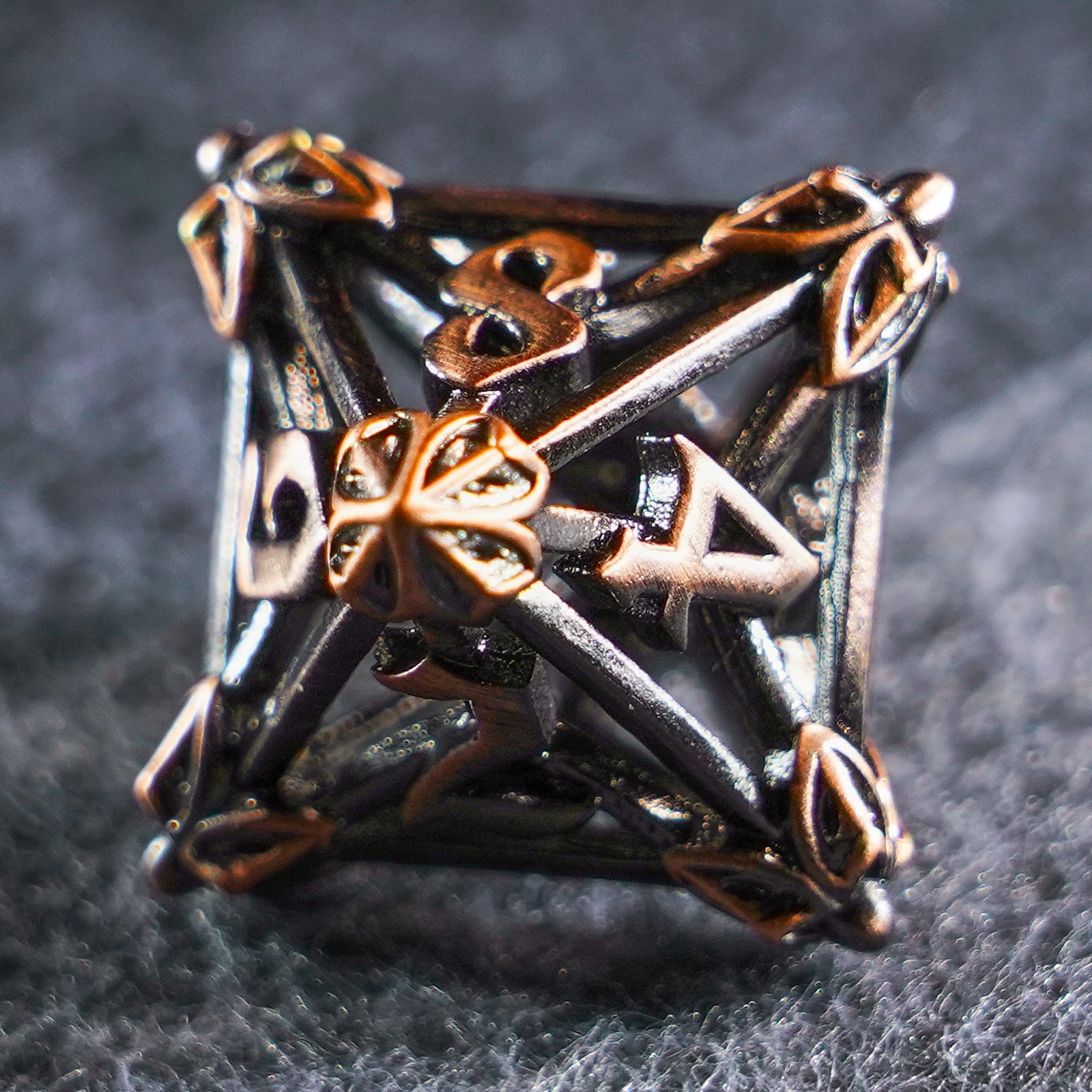 Floral Wings Hollowed Gold Metal Dice Set