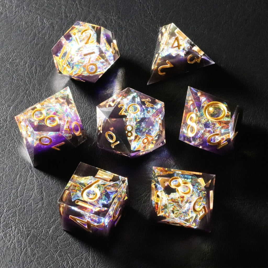 Purple Rose Candy Wrapper Holographic Resin Dice Set