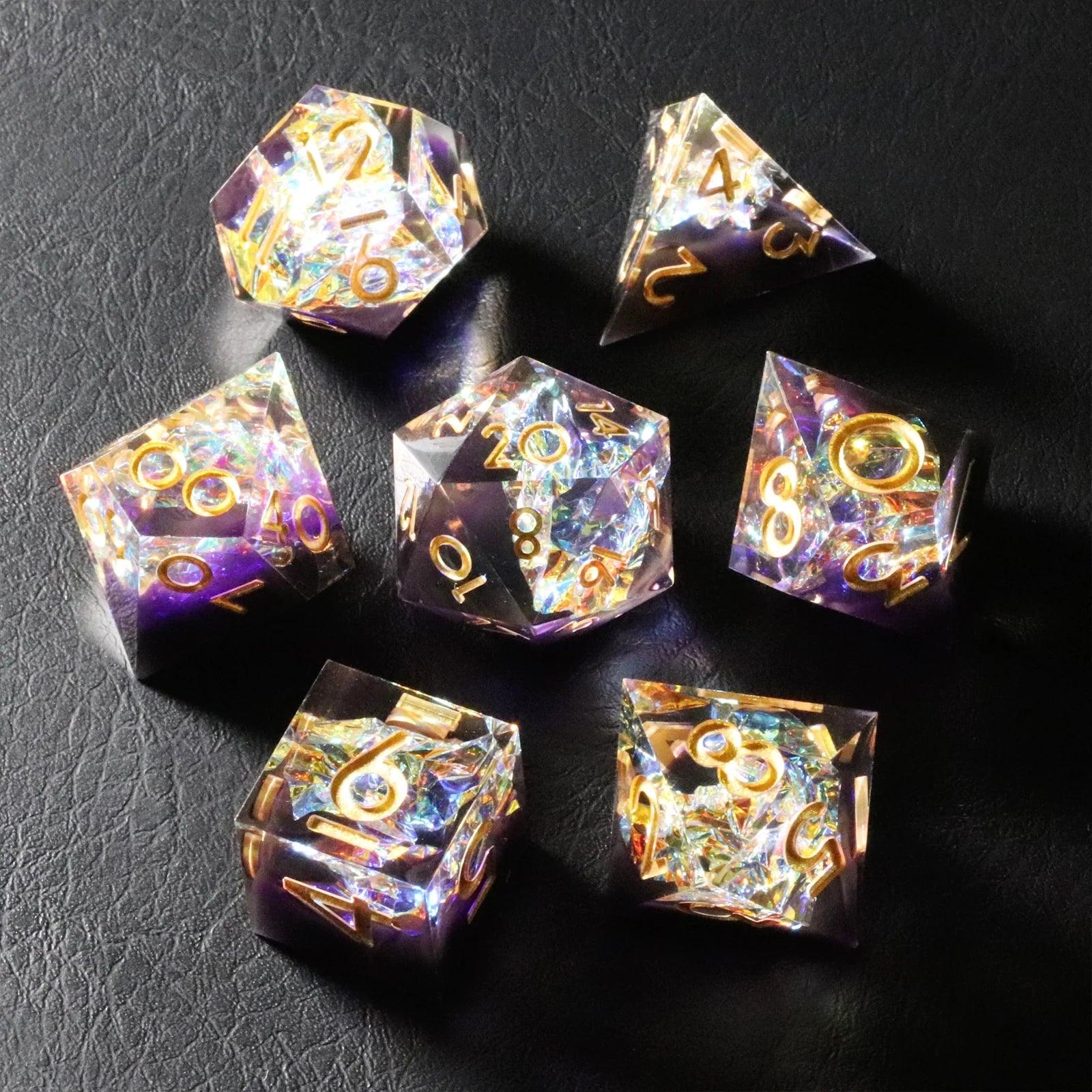 Purple Rose Candy Wrapper Holographic Resin Dice Set