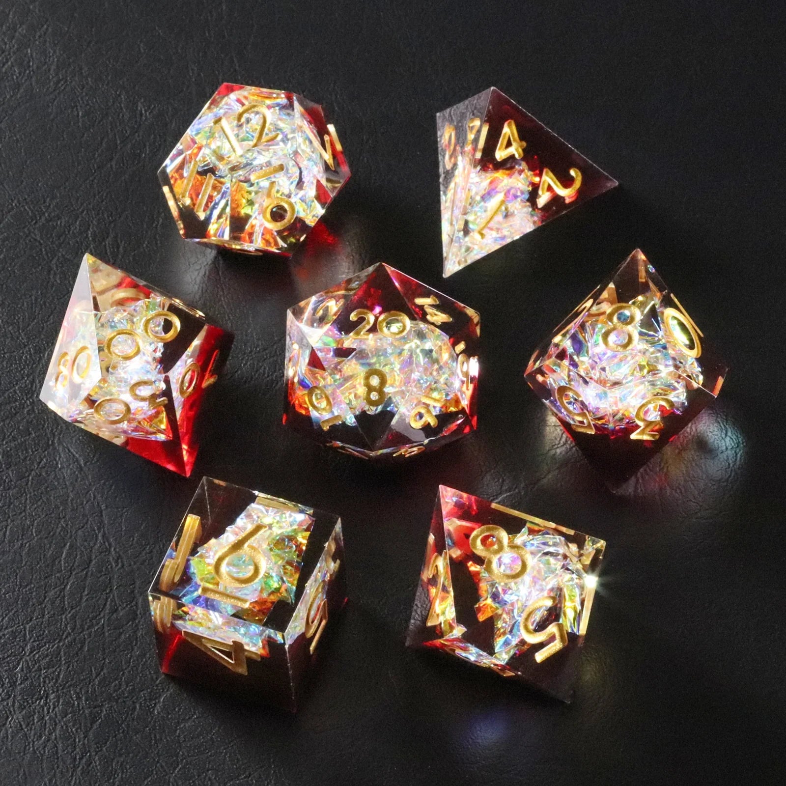 Red Wine Candy Wrapper Holographic Resin Dice Set