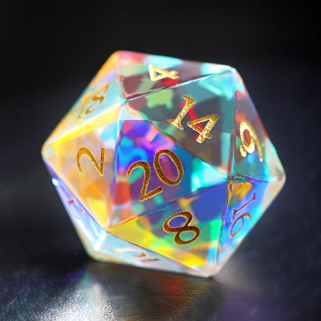 DragonStone Logo D&D K9 Engraved Dichroic Prism Glass Dice Set