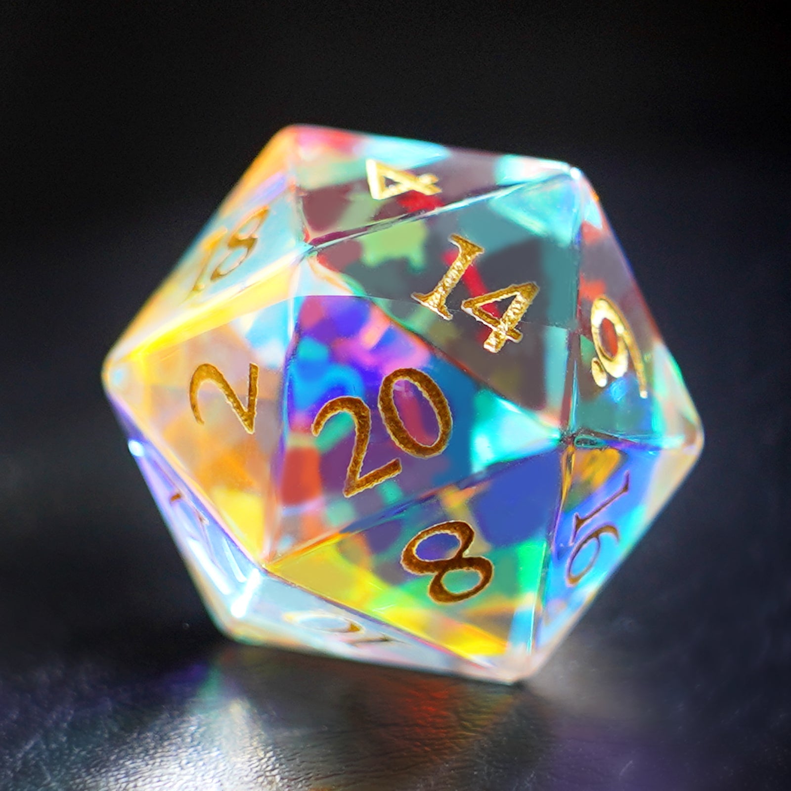 DragonStone Logo D&D K9 Engraved Dichroic Prism Glass Dice Set