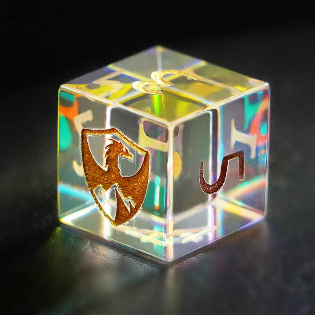 DragonStone Logo D&D K9 Engraved Dichroic Prism Glass Dice Set
