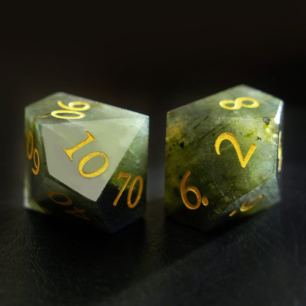 DragonStone Logo D&D Labradorite Engraved Gemstone Dice Set