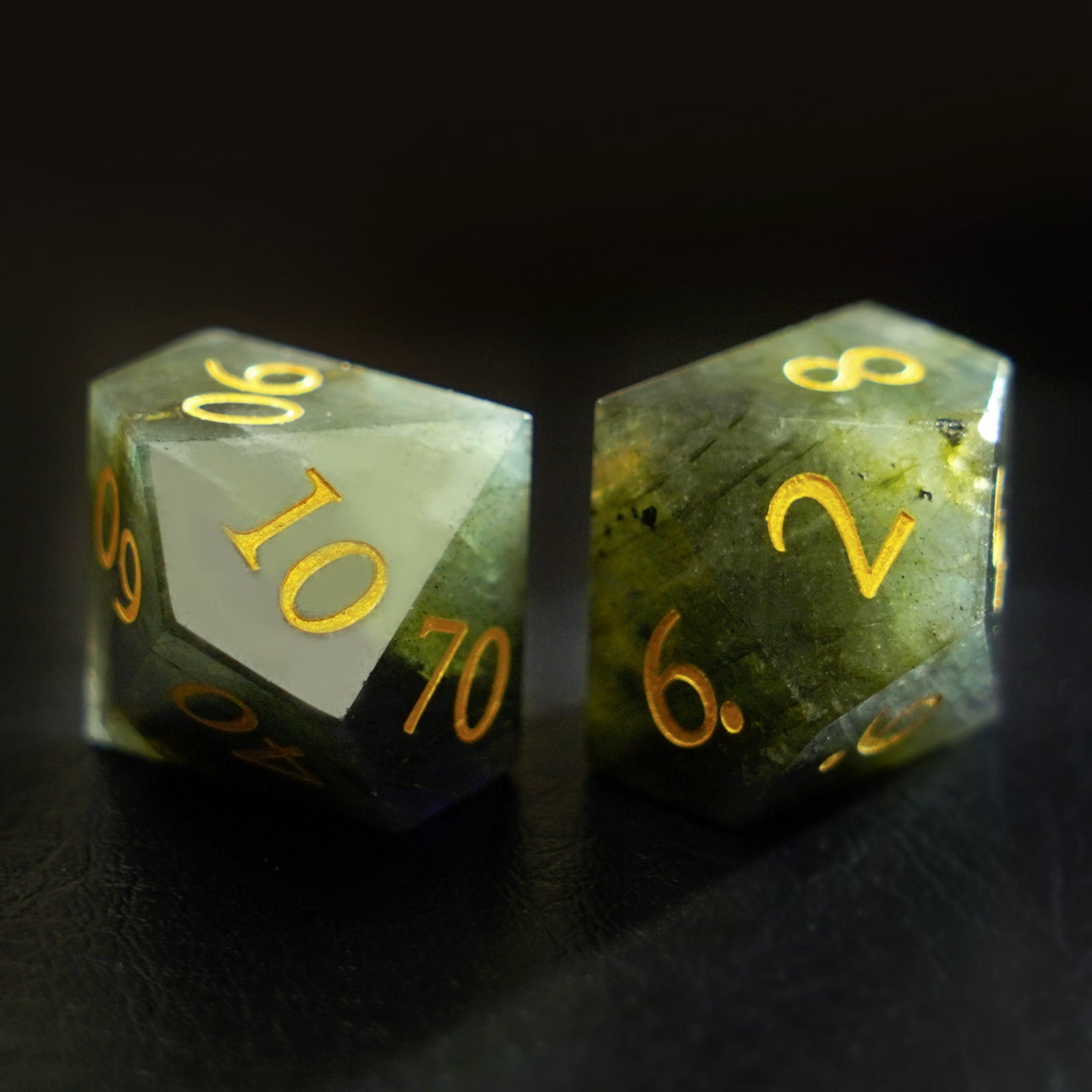 DragonStone Logo D&D Labradorite Engraved Gemstone Dice Set