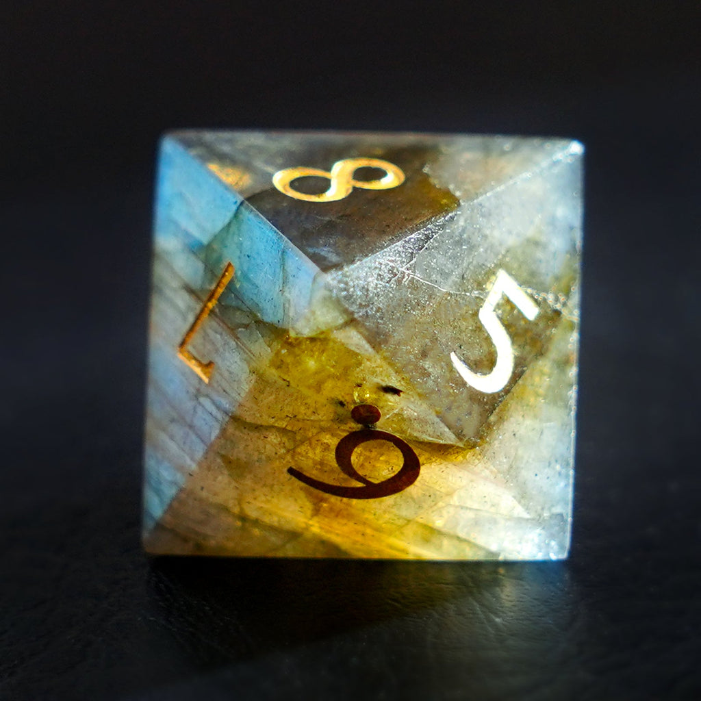 DragonStone Logo D&D Labradorite Engraved Gemstone Dice Set