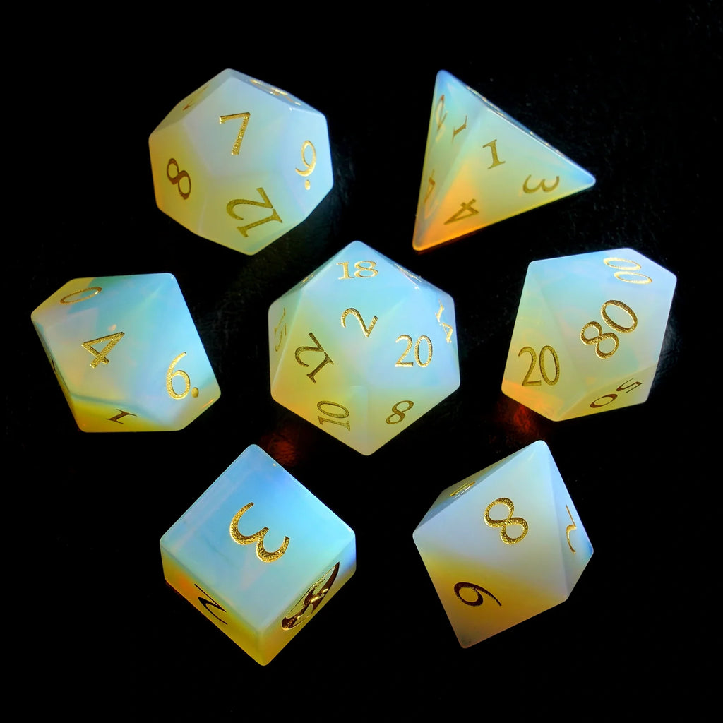 DragonStone Logo D&D Opal Engraved Gemstone Dice Set