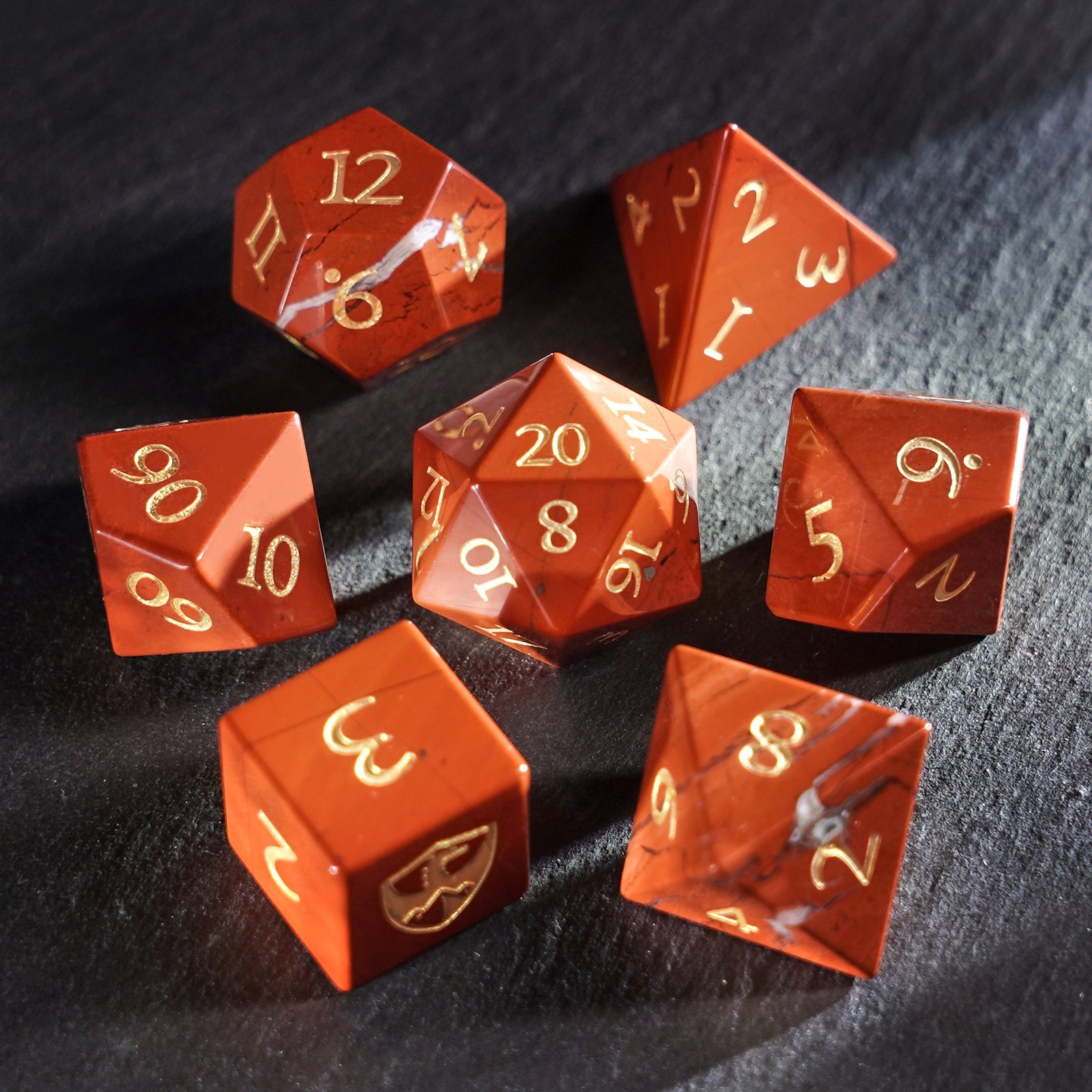 DragonStone Logo D&D South African Red Jasper Dice Set