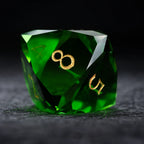 Green Multi-faceted Prism Glass Engraved Dice Set